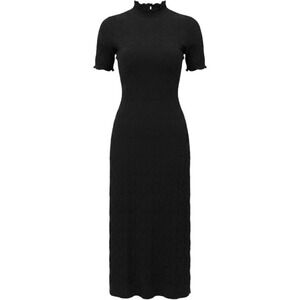 River Island Somewhere To Go Black Popcorn Textured Mock Neck Midi Dress US 2
